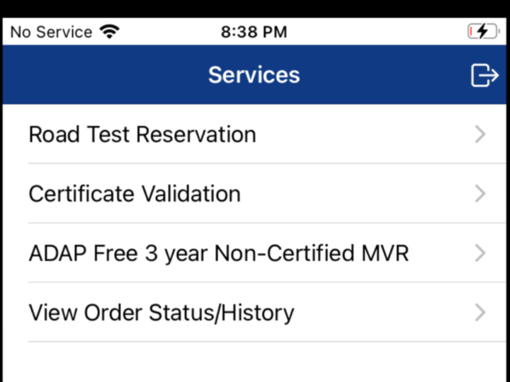 DDS 2 GO services screen