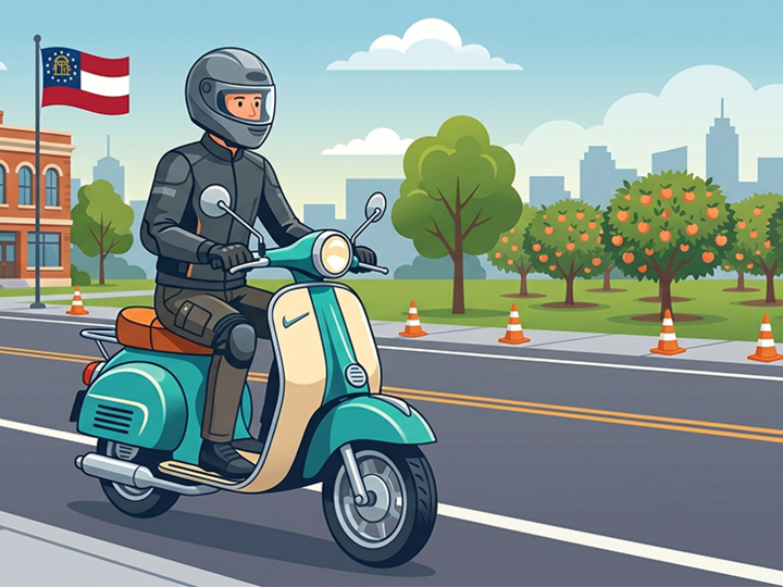 Man riding a moped down the street in the state of Georgia.