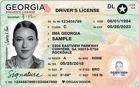 Example of a Real ID Georgia driver's license with a black star in the upper right-hand corner