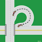 In a tight turn, the motorcyclist stays in the center of the lane throughout the curve