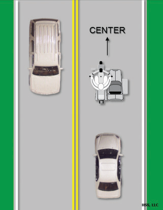 The motorcycle and sidecar are riding in the center of the lane