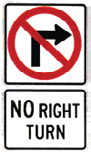 White No Right Turn sign