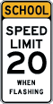 White School Speed Limit 20 When Flashing sign