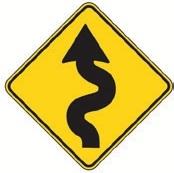 Yellow diamond winding road sign