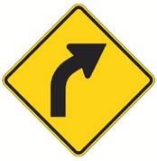 Yellow diamond curve to the right sign