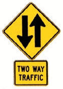 Yellow diamond Two Way Traffic sign