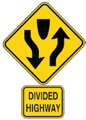 Yellow diamond Divided Highway sign