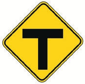 Yellow diamond road ends to a crossroad sign