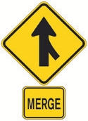 Yellow diamond Merge sign