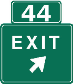 Green square Exit 44 to the right sign