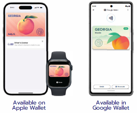 Georgia Digital Driver's License on Apple Wallet, Google Wallet and Apple Watch
