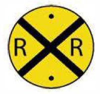 Yellow sign with a large X, a dot in the top and bottom quadrants and an R in the left and right quadrants