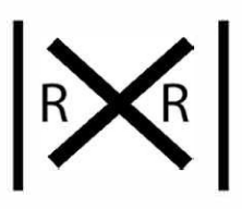 Large X, with an R in left and right quadrants and vertical bars to the left and right