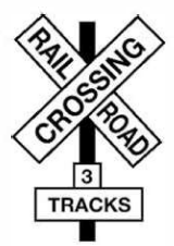 Rail Road Crossing in an X formation, with "3 tracks" underneath it