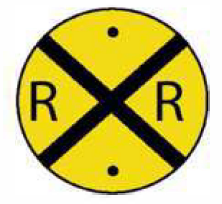 Yellow sign with a large X, a dot in the top and bottom quadrants and an R in the left and right quadrants