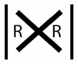 Large X, with an R in left and right quadrants and vertical bars to the left and right