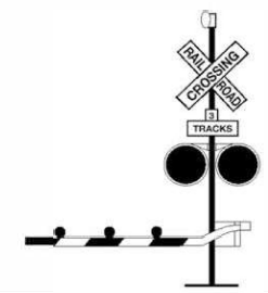 Rail Road Crossing in an X formation, with "3 tracks" underneath it