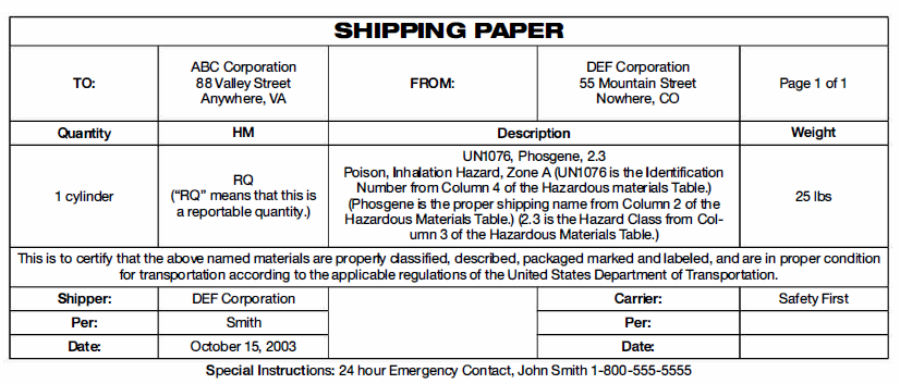 Shipping paper, long description is at end of document under heading "Long descriptions"