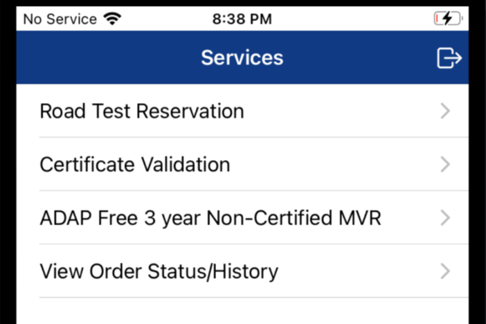 DDS 2 GO services screen